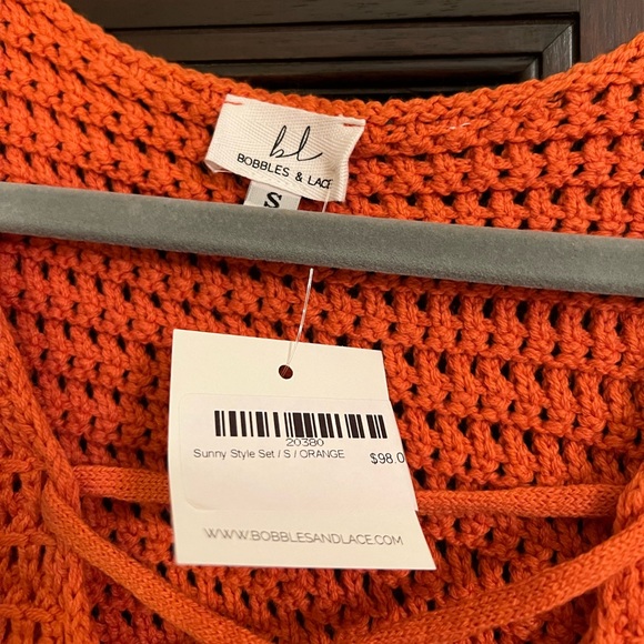 BRAND NEW NWT Bobbles & Lace Orange Crochet Skirt Set. Top Reversible. - Picture 6 of 6